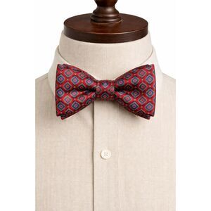 Robert Talbott Private Stock Bow Tie Red Blue Geometric Silk Self Tie USA